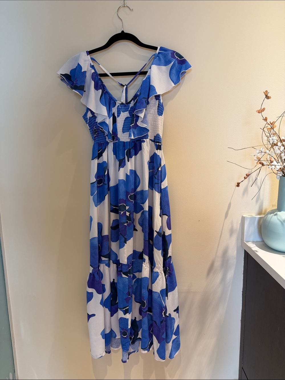 Blue Floral Ruffled Maxi Dress - Picture 2 of 3